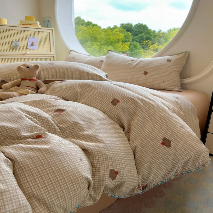 91家纺网 家纺一手货源 找家纺 葡萄家 2025爆款高克重彩色三角针A类针织双层纱四件套 提供买家秀 布莱尔