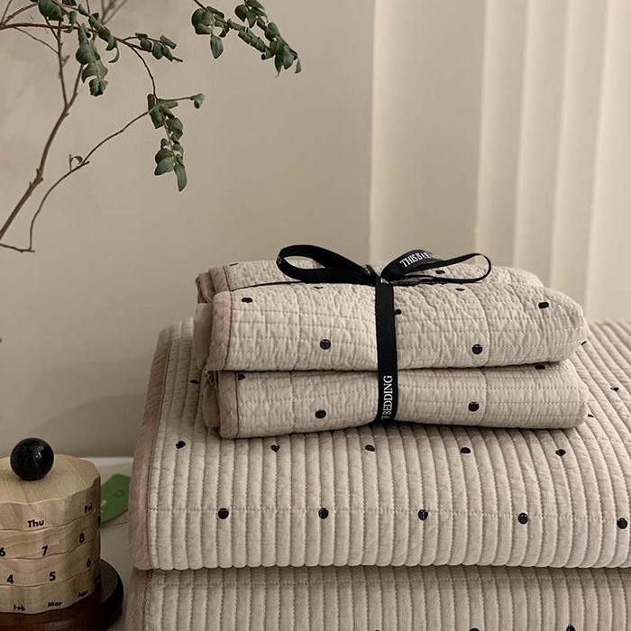 91家纺网 家纺一手货源 找家纺 汇庭 2025新款全棉床盖三件套-实拍 巧克力波点