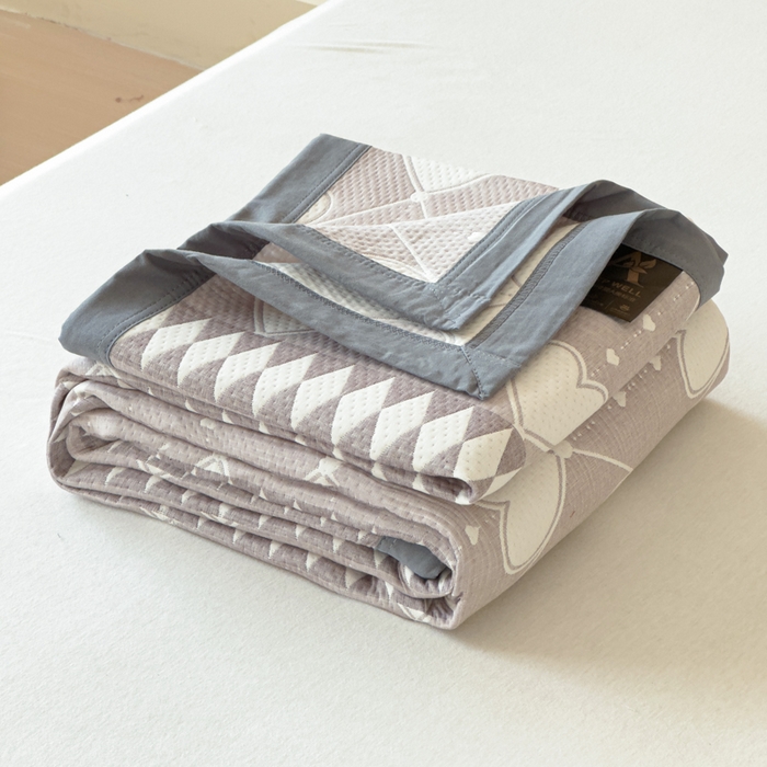 91家纺网 家纺一手货源 找家纺 2025新款A类纯棉针织三层纱提花多功能毯 蓝色-相思