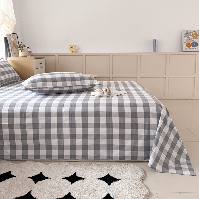 91家纺网 家纺一手货源 找家纺 首爱家纺 2025新款色织老粗布四件套全棉四件套纯棉四件套 棋盘