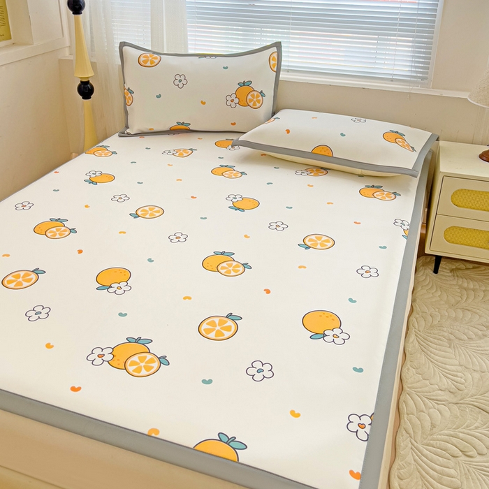 91家纺网 家纺一手货源 找家纺 富馨莱 2025新款平铺款冰藤印花凉席A类抗菌冰丝席支持定制尺寸 心想事成