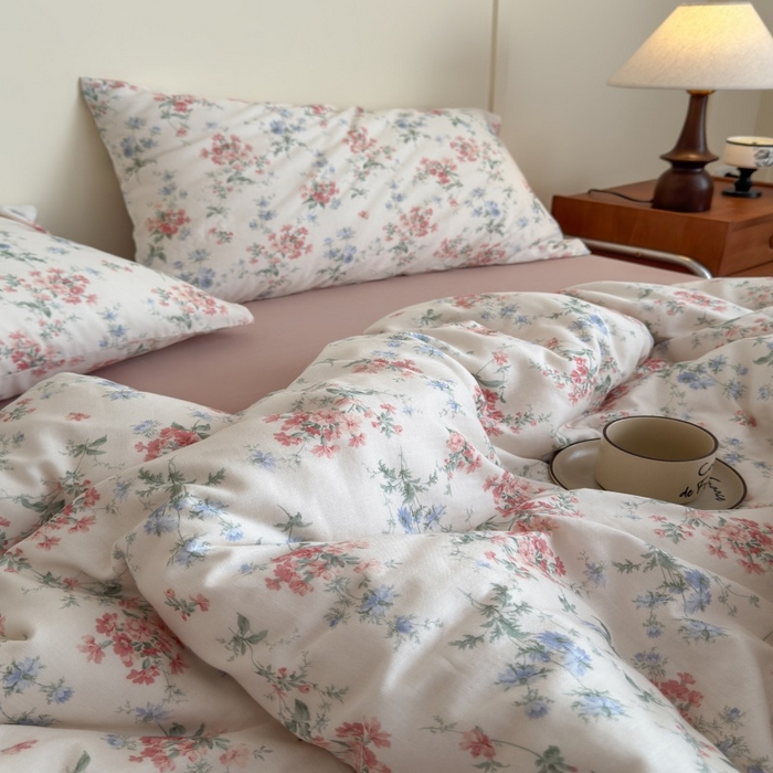 91家纺网 家纺一手货源 找家纺 曲之慕2025新款A类母婴级有氧全棉纯棉双层纱印花四件套 芳若-米