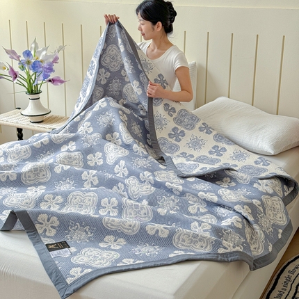 91家纺网 家纺一手货源 找家纺 （总）2025新款A类纯棉针织三层纱提花多功能毯