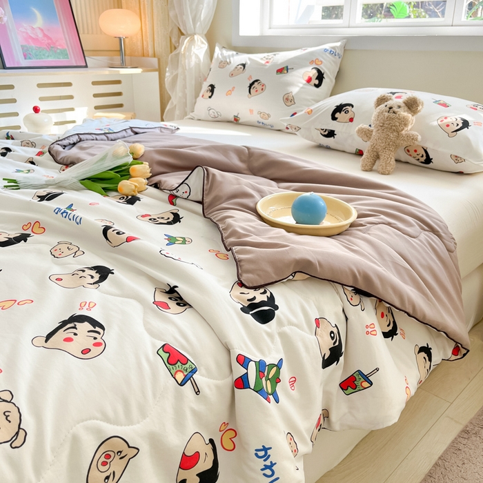 91家纺网 家纺一手货源 找家纺 贝扬思家纺 2025新款水洗皱皱纱系列夏被-系列二 趣味小新