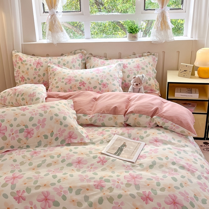 91家纺网 家纺一手货源 找家纺 大吉 2025新款100全棉纯棉喷气小清新被套四件套纯棉三件套床笠四件套单被套单枕套 甜梦