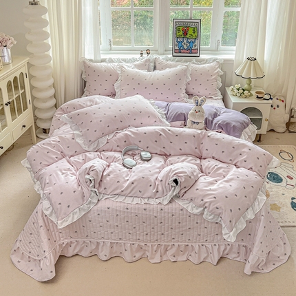 麦朵家居2025新款双层纱针织棉床盖款四件套 蝴蝶-紫