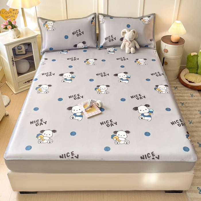 91家纺网 家纺一手货源 找家纺 富馨莱 2025新款床笠款冰藤印花凉席A类抗菌冰丝席支持定制尺寸 乖乖狗