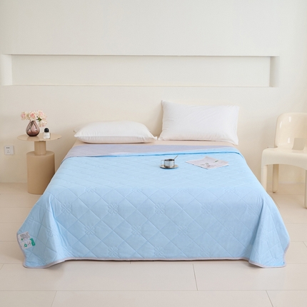 畅销被业 2025新款A类凉感丝纯色压花夏被系列直播外贸跨境 天蓝