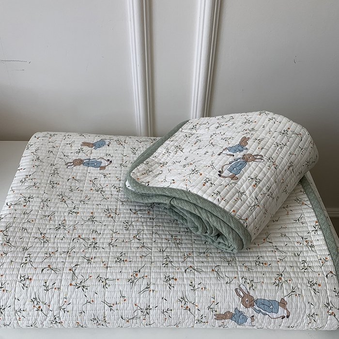 91家纺网 家纺一手货源 找家纺 汇庭 2025新款全棉床盖三件套-实拍 萝卜兔