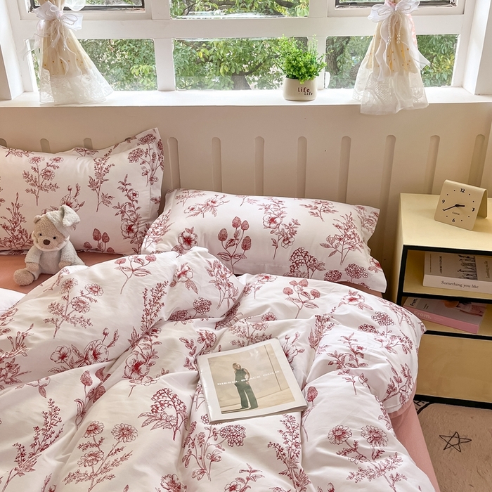 91家纺网 家纺一手货源 找家纺 大吉 2025新款100全棉纯棉喷气小清新被套四件套纯棉三件套床笠四件套单被套单枕套 繁花