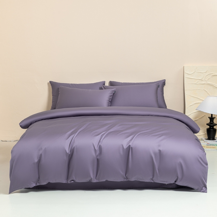 91家纺网 家纺一手货源 找家纺 舒慕家纺 2025新款100s高支贡缎长绒棉纯色四件套双拼四件套（送包装） 香芋紫