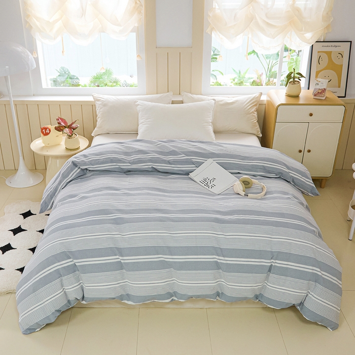 91家纺网 家纺一手货源 找家纺 首爱家纺 2025新款色织老粗布四件套全棉四件套纯棉四件套 浅陌