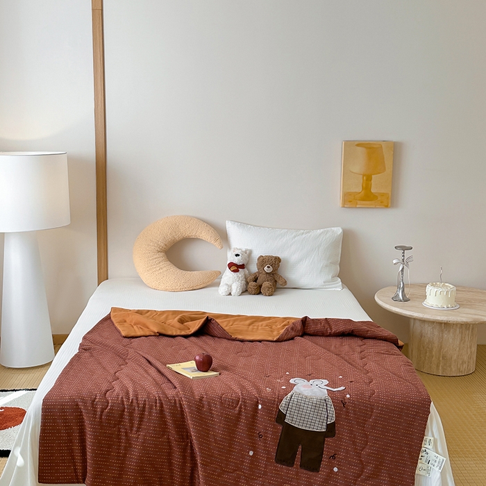 91家纺网 家纺一手货源 找家纺 月夏 2025新款全棉色织提花新疆棉花夏被被子被芯-彩点律动 彩点律动-桔色