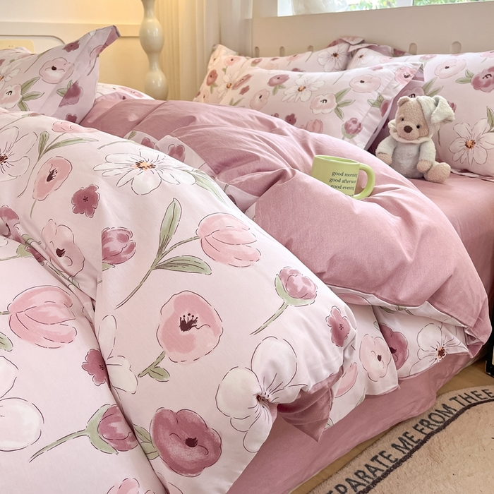 91家纺网 家纺一手货源 找家纺 大吉 2025新款100全棉纯棉喷气小清新被套四件套纯棉三件套床笠四件套单被套单枕套 幸福时光