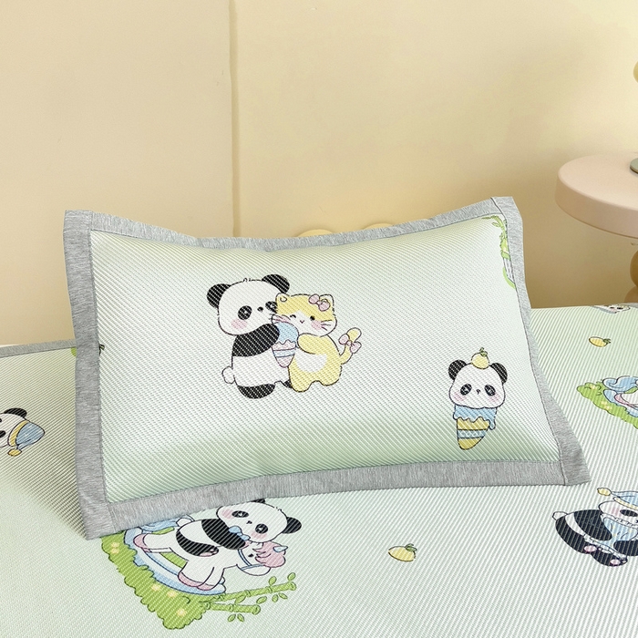 91家纺网 家纺一手货源 找家纺 鱼宝2025新款儿童冰藤席冰丝凉席软席 花园熊猫