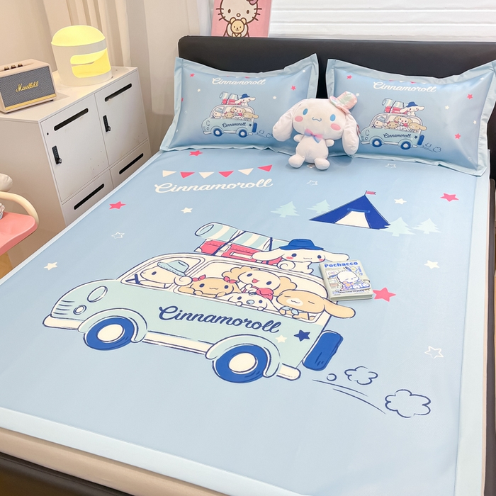 91家纺网 家纺一手货源 找家纺 2025新款正版授权A类大版数码印花三丽鸥可机洗1200D冰丝凉席席子凉席可组合针织棉夏被四件套-平铺款 平铺款-伙伴玉桂狗