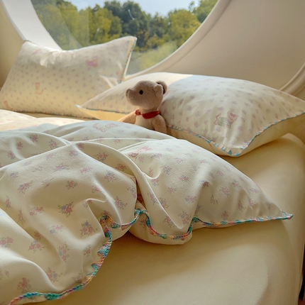 葡萄家 2025爆款高克重彩色三角针A类针织双层纱四件套 提供买家秀 约克夏夏