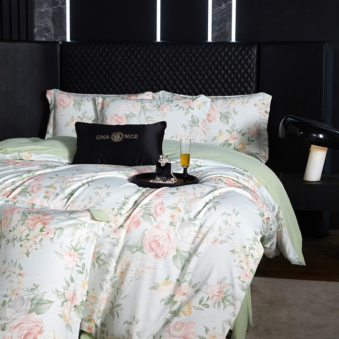 91家纺网 家纺一手货源 找家纺 棠颂 2025新款s莱赛尔天丝数码印花四件套（礼盒款） 南枝