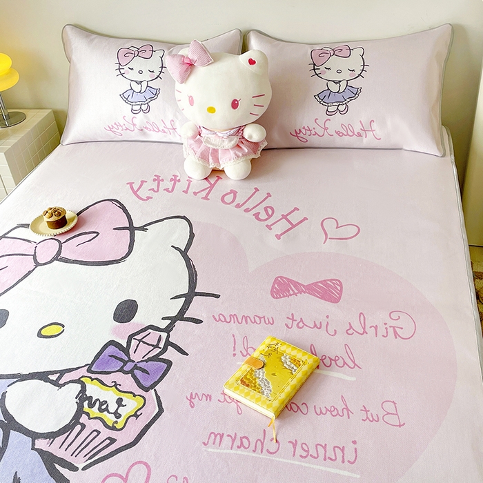 91家纺网 家纺一手货源 找家纺 米帛家纺 2025新款 A类大版三丽鸥冰藤席-床席款 香水凯蒂猫