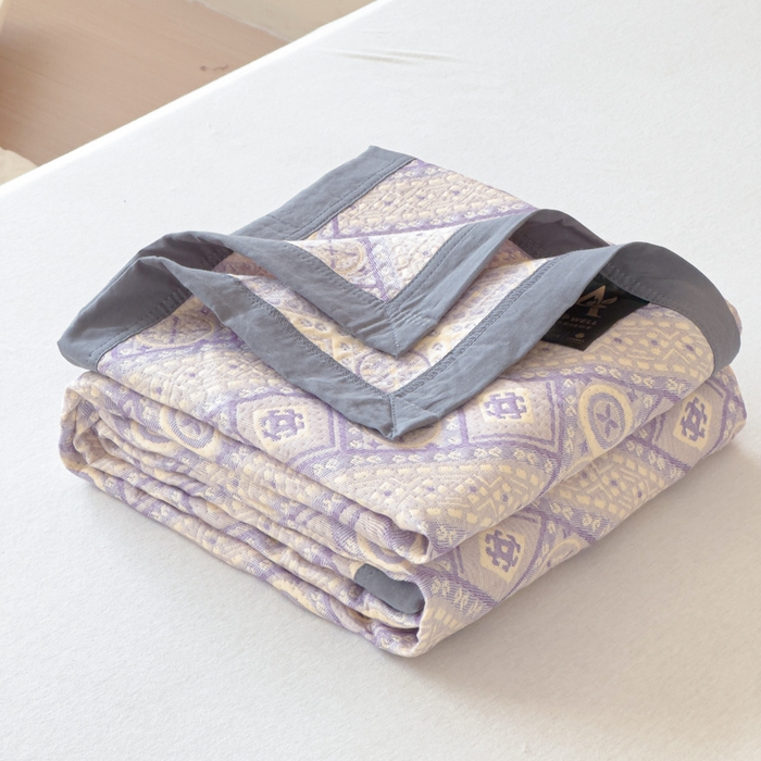 91家纺网 家纺一手货源 找家纺 2025新款A类纯棉针织三层纱提花多功能毯 紫色-千寻