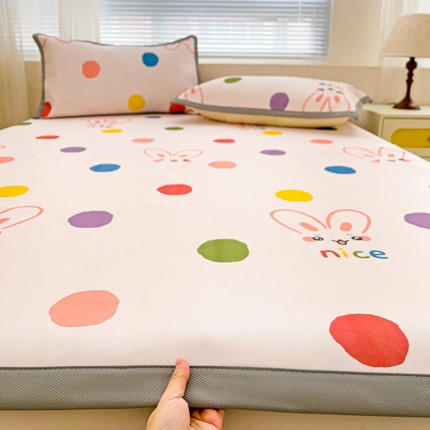 富馨莱 2025新款平铺款冰藤印花凉席A类抗菌冰丝席支持定制尺寸 圆点兔兔