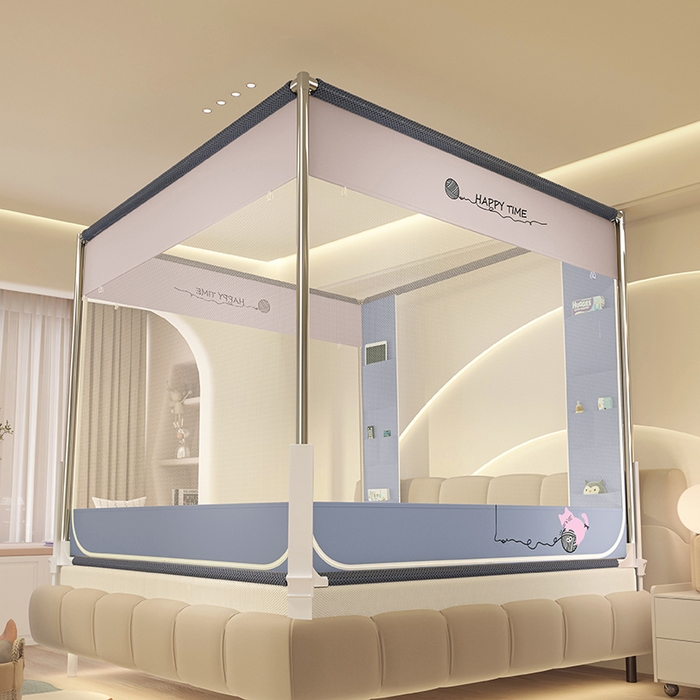 91家纺网 家纺一手货源 找家纺 青竹苑 2025新款围栏支架口袋款坐床防摔蚊帐 毛线喵