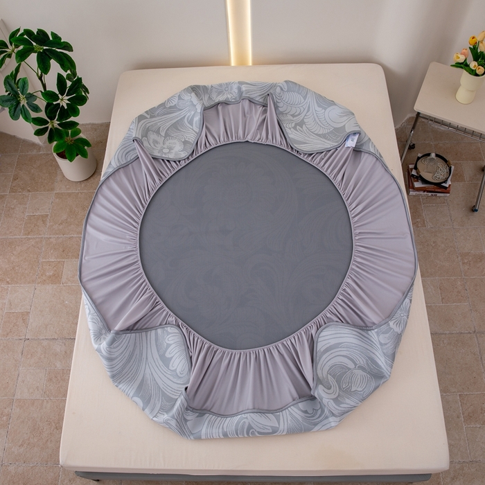 91家纺网 家纺一手货源 找家纺 凌云家纺  2025新款提花凉感冰丝席床笠款三明治凉席三件套 洛克-灰