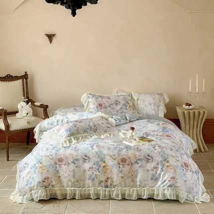 沐晴家纺 2025春夏新品数码印花60兰精天丝云纱四件套 觅棠