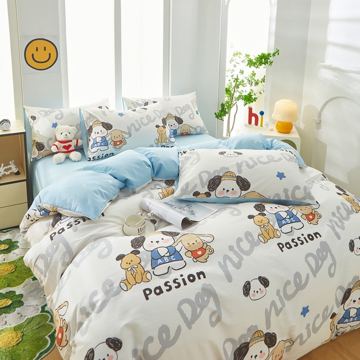 91家纺网 家纺一手货源 找家纺 黛妮雅 2025新款AB版全棉印花单被套床单枕套 萌酷狗