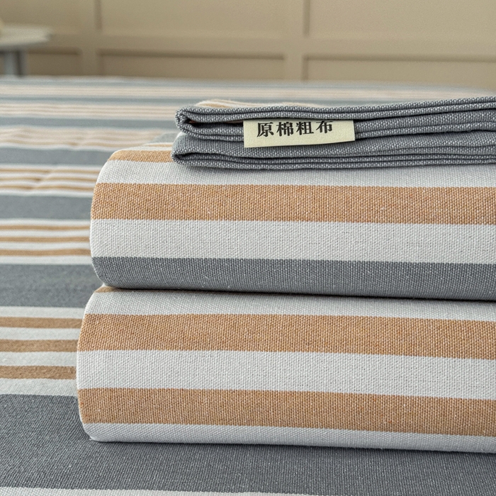 91家纺网 家纺一手货源 找家纺 首爱家纺 2025新款色织老粗布床单老粗布凉席三件套 迟暮