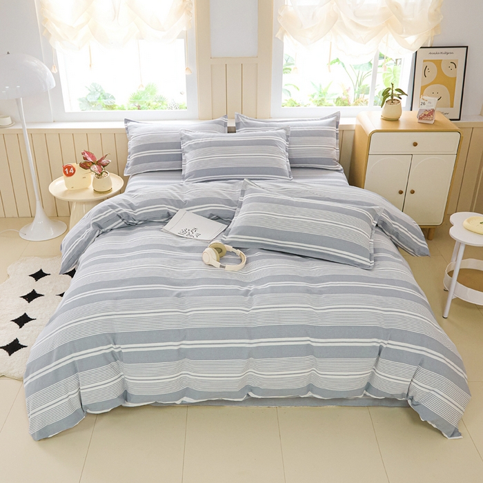 91家纺网 家纺一手货源 找家纺 首爱家纺 2025新款色织老粗布四件套全棉四件套纯棉四件套 浅陌