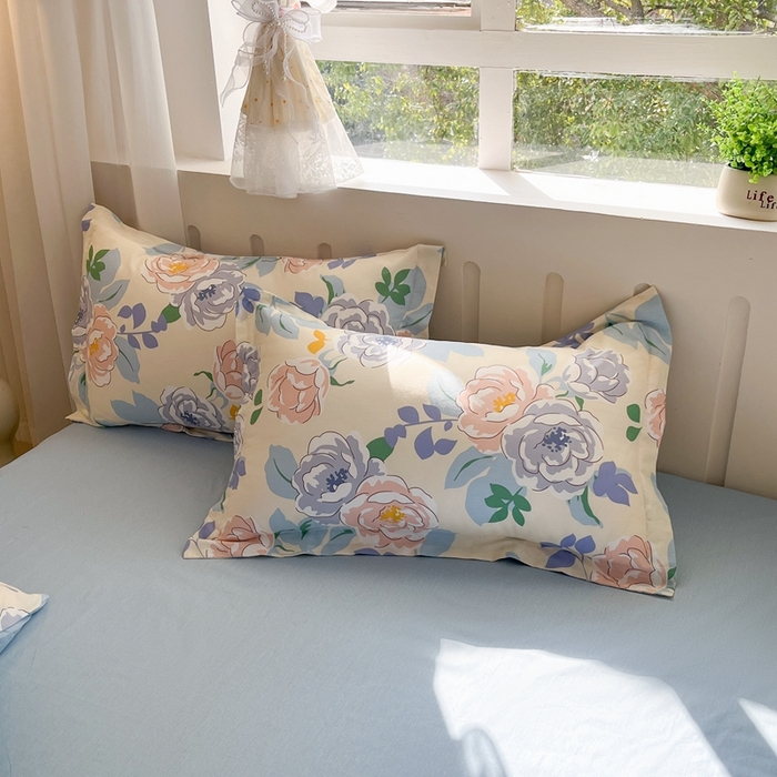 91家纺网 家纺一手货源 找家纺 大吉 2025新款100全棉纯棉喷气小清新被套四件套纯棉三件套床笠四件套单被套单枕套 山茶花开