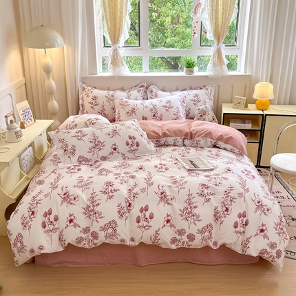 大吉 2025新款100全棉纯棉喷气小清新被套四件套纯棉三件套床笠四件套单被套单枕套 繁花