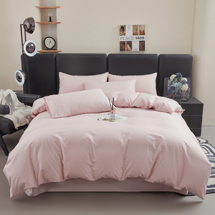 雅萱家纺 2025新款40S斜纹13372全棉纯色四件套 40S柔雾粉