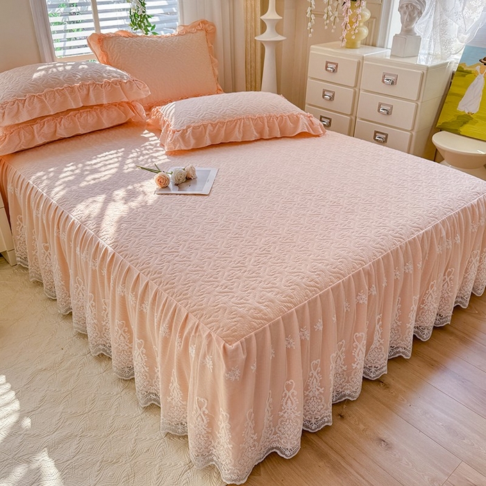 91家纺网 家纺一手货源 找家纺 2025新款A类华夫格大豆棉床裙四件套-梦幻花园 梦幻花园-玉