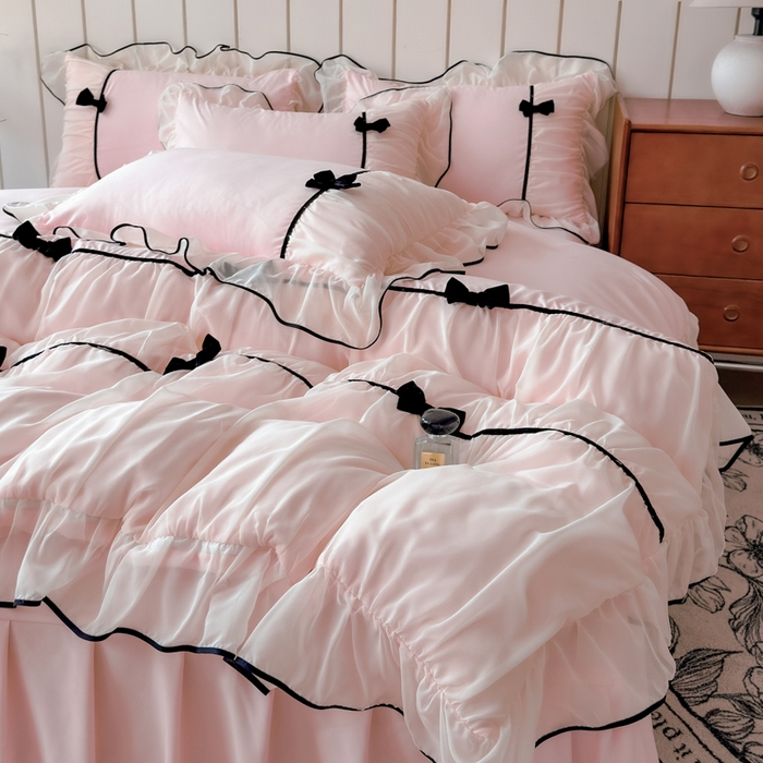 91家纺网 家纺一手货源 找家纺 狂想家（床边故事）2025赛琳法式高定四件套 赛琳蜜桃粉