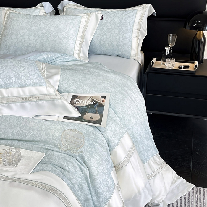 91家纺网 家纺一手货源 找家纺 高端轻奢A类母婴级兰精天丝全工艺刺绣四件套高端真丝夏季丝滑裸睡床上用品  维曼-香颂绿