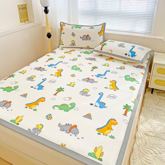 91家纺网 家纺一手货源 找家纺 富馨莱 2025新款平铺款冰藤印花凉席A类抗菌冰丝席支持定制尺寸 恐龙纪元