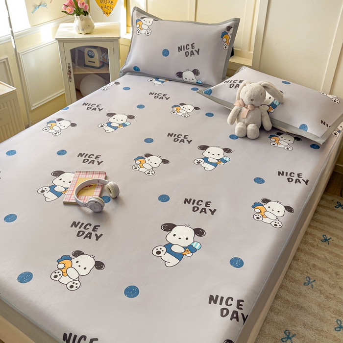 91家纺网 家纺一手货源 找家纺 富馨莱 2025新款床笠款冰藤印花凉席A类抗菌冰丝席支持定制尺寸 乖乖狗