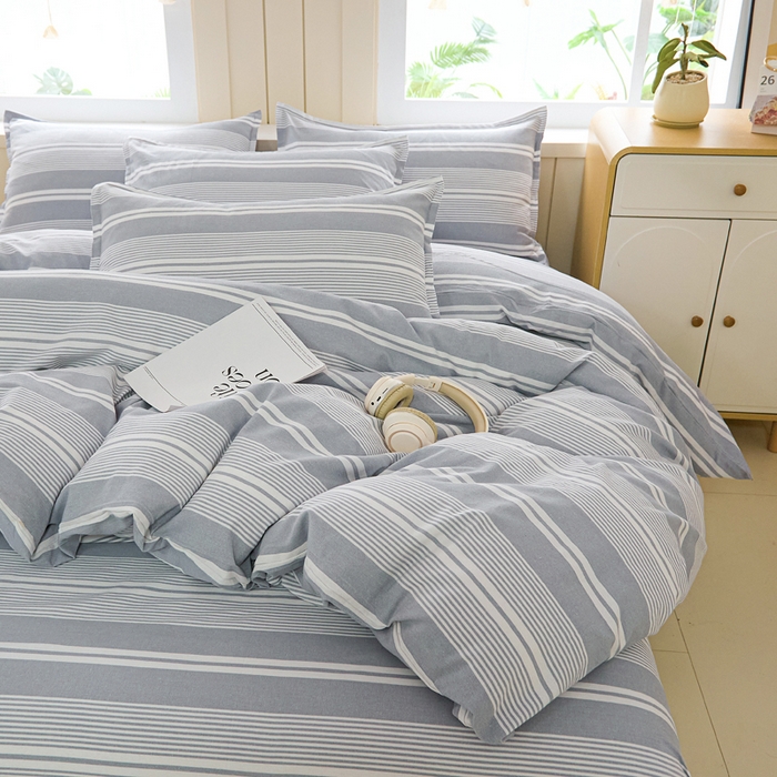 91家纺网 家纺一手货源 找家纺 首爱家纺 2025新款色织老粗布四件套全棉四件套纯棉四件套 浅陌