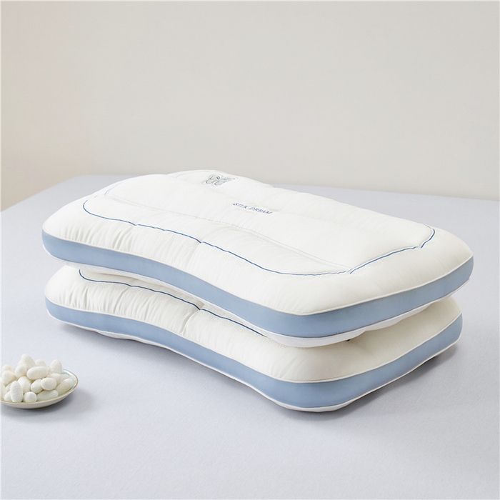 91家纺网 家纺一手货源 找家纺 昕科 2025新款蚕丝蝴蝶立体枕头-莱赛尔天丝桑蚕丝绣花枕芯蝴蝶刺绣枕 蚕丝蝴蝶枕-蓝色