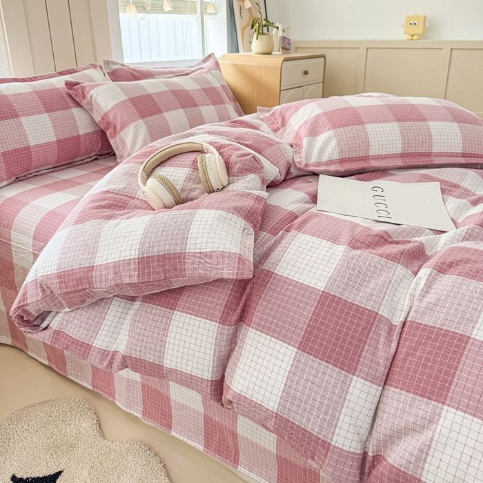 91家纺网 家纺一手货源 找家纺 首爱家纺 2025新款色织老粗布四件套全棉四件套纯棉四件套 樱络