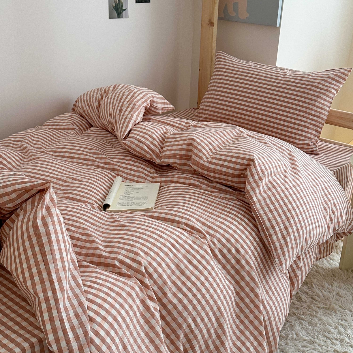 91家纺网 家纺一手货源 找家纺 拔萃 2025新款全棉纯棉色织学生上下铺套件格子纯棉宿舍三件套六件套 玉小格