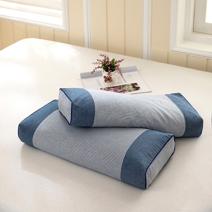 91家纺网 家纺一手货源 找家纺 九州枕芯2025新款水洗棉条纹荞麦枕枕头枕芯 蓝色20x50x8cm/对