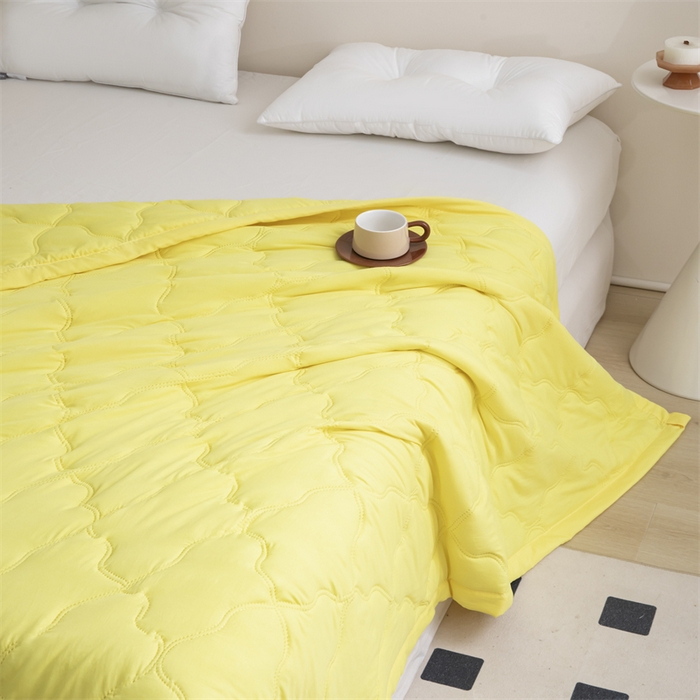 91家纺网 家纺一手货源 找家纺 席万佳 2025新款直播热款印花夏凉被空调被被子被芯水洗棉夏被 黄色