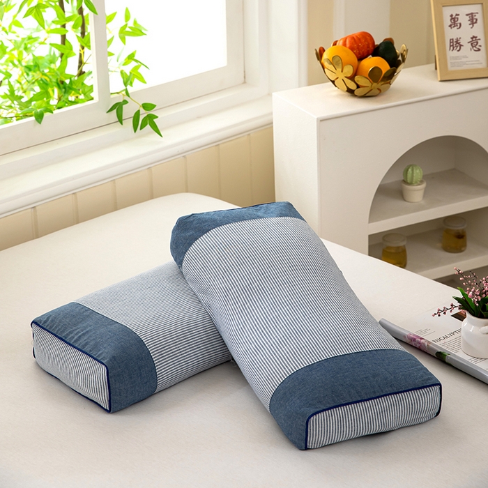 91家纺网 家纺一手货源 找家纺 九州枕芯2025新款水洗棉条纹荞麦枕枕头枕芯 蓝色20x50x8cm/只