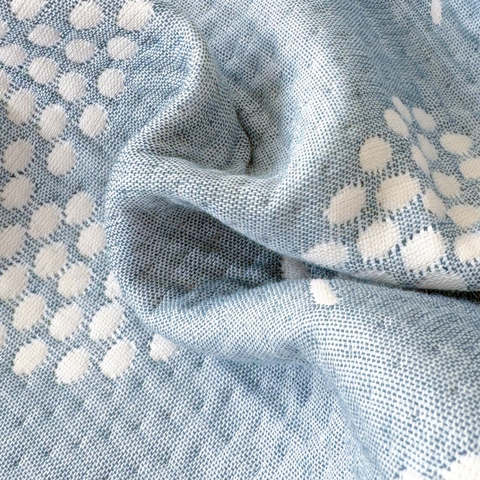 91家纺网 家纺一手货源 找家纺 2025新款A类纯棉针织三层纱提花多功能毯 蓝色-麦浪