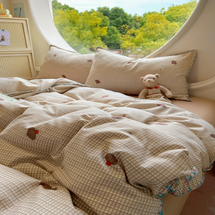 91家纺网 家纺一手货源 找家纺 葡萄家 2025爆款高克重彩色三角针A类针织双层纱四件套 提供买家秀 布莱尔