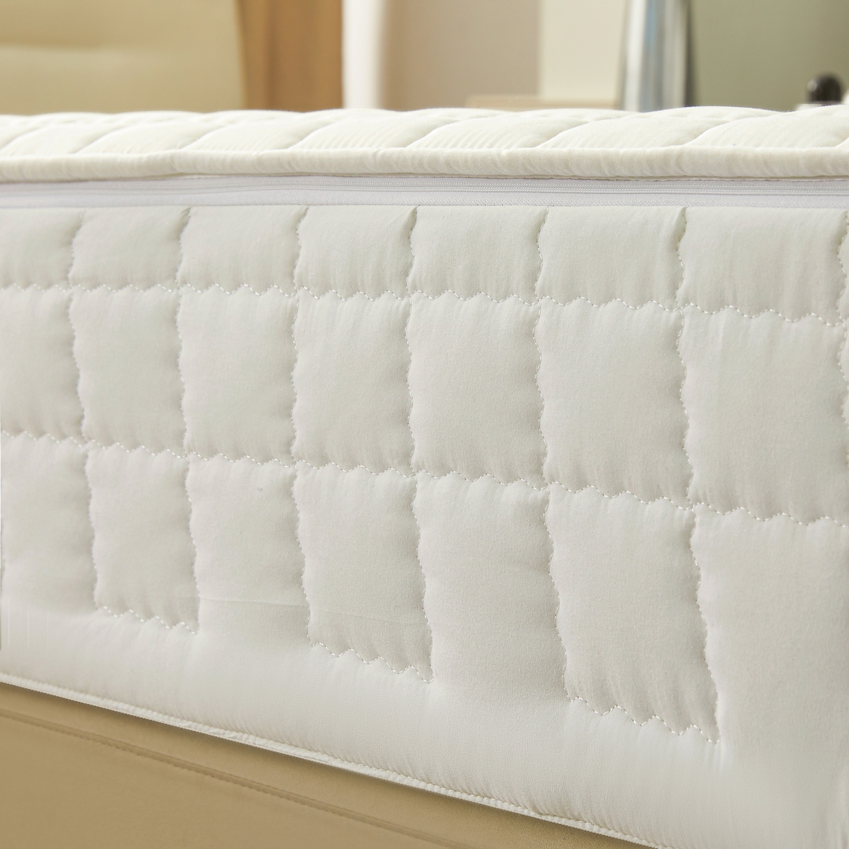 91家纺网 家纺一手货源 找家纺 欧邦 2025新款可拆卸六面全包夹棉床笠 五面夹棉-本白