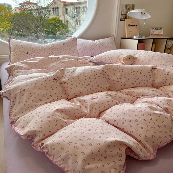 91家纺网 家纺一手货源 找家纺 葡萄家 2025爆款高克重彩色三角针A类针织双层纱四件套 提供买家秀 幸绘紫